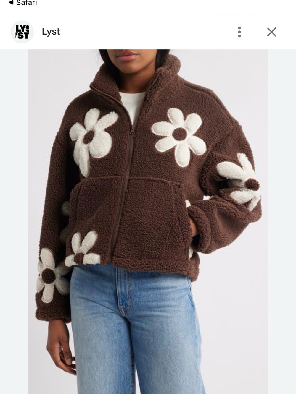 Brown Teddy Jacket with White Daisy Appliqués